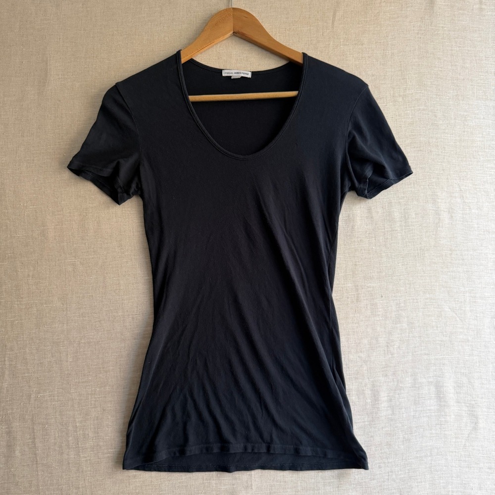 James Perse Standard WMJ3144 Casual Scoop Neck T-Shirt Navy Cotton Minimalist
